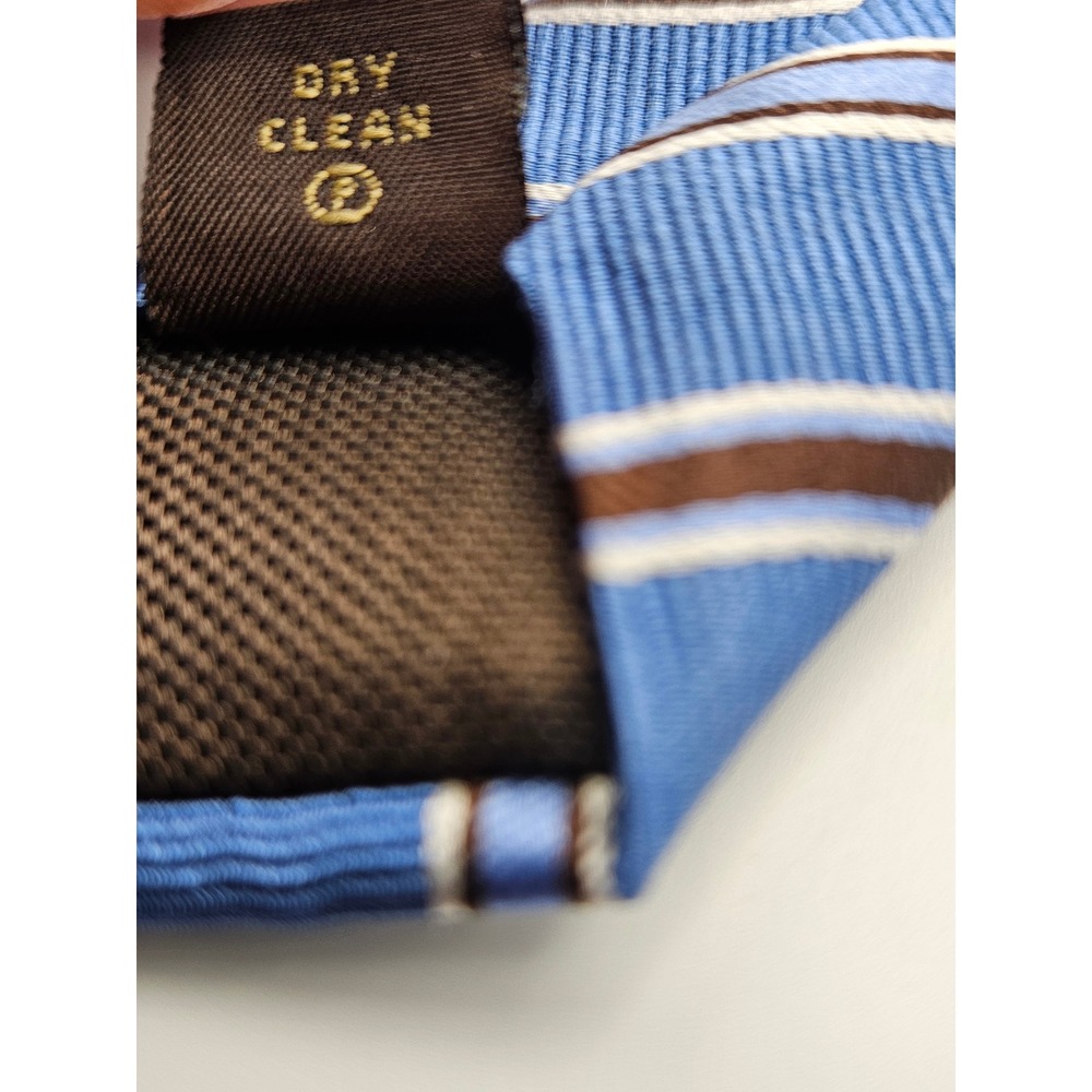 Tasso Elba Mens Venice Stripe‎ Silk Tie Blue Brown White Handmade EM201028 - Picture 6 of 6